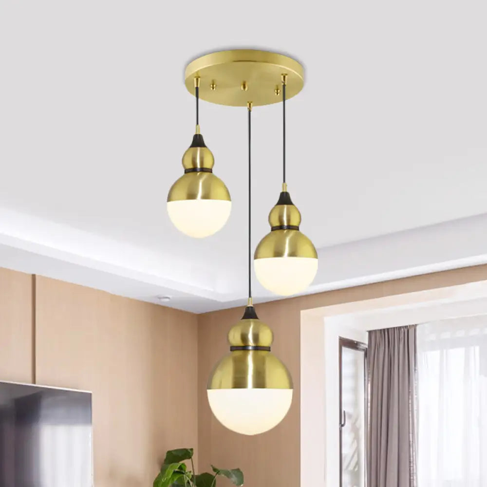 Modern Brass Gourd Dinette Pendant Light With Cream Matte Glass - 3 Bulbs Multi-Light Hanging Design
