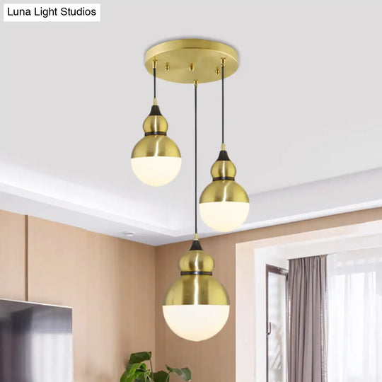 Gourd Dinette Pendant Cream Matte Glass Hanging Light In Brass - Modernism Design