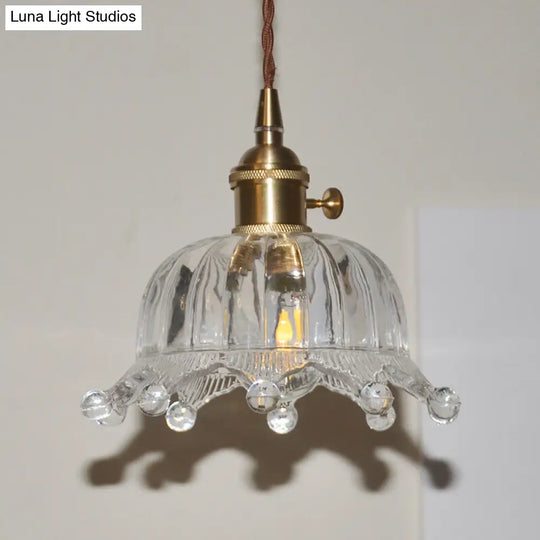 Modern Brass Indoor Pendant Light With Clear Glass Crown Shade