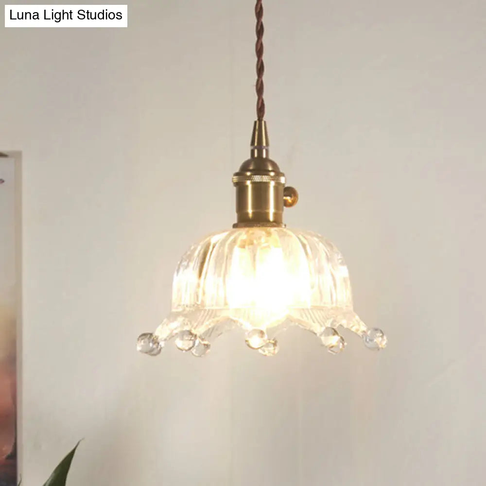 Modern Brass Indoor Pendant Light With Clear Glass Crown Shade