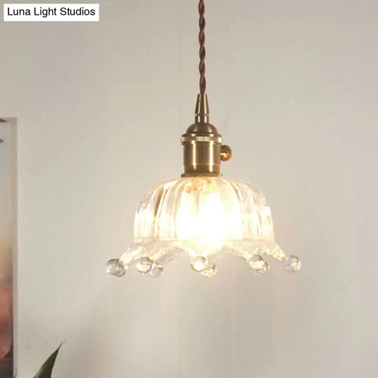 Modern Brass Indoor Pendant Light With Clear Glass Crown Shade