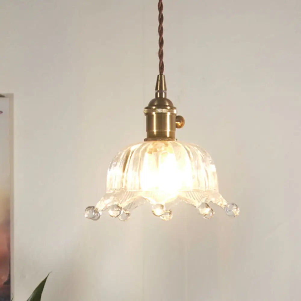 Modern Brass Indoor Pendant Light With Clear Glass Crown Shade