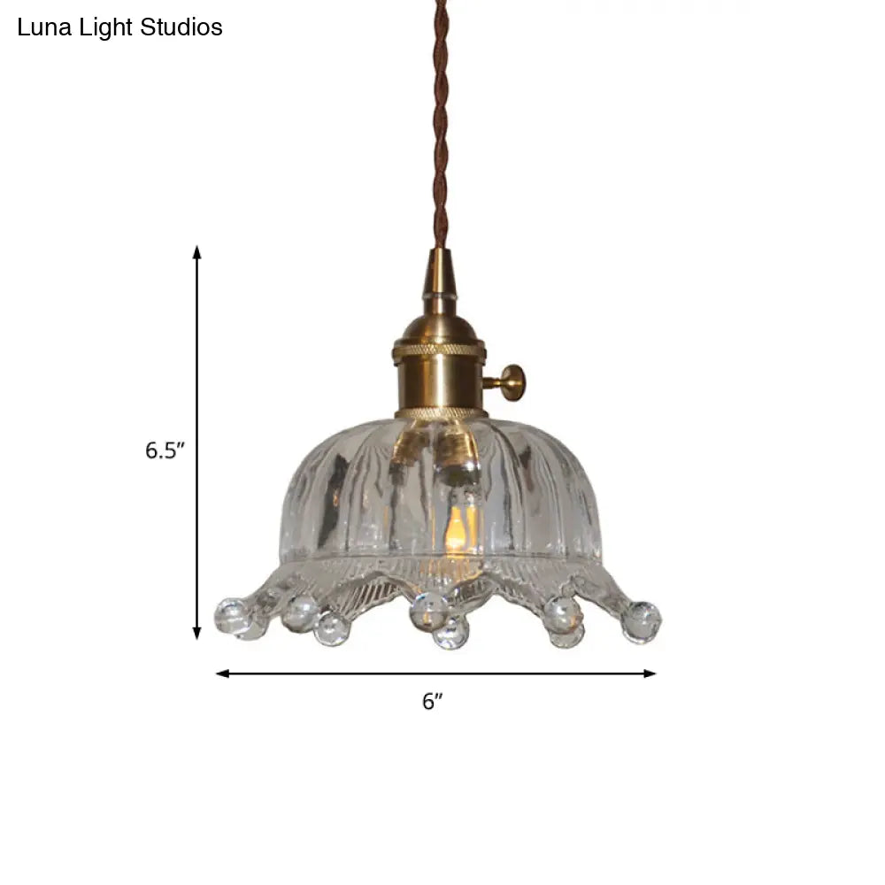 Modern Brass Indoor Pendant Light With Clear Glass Crown Shade