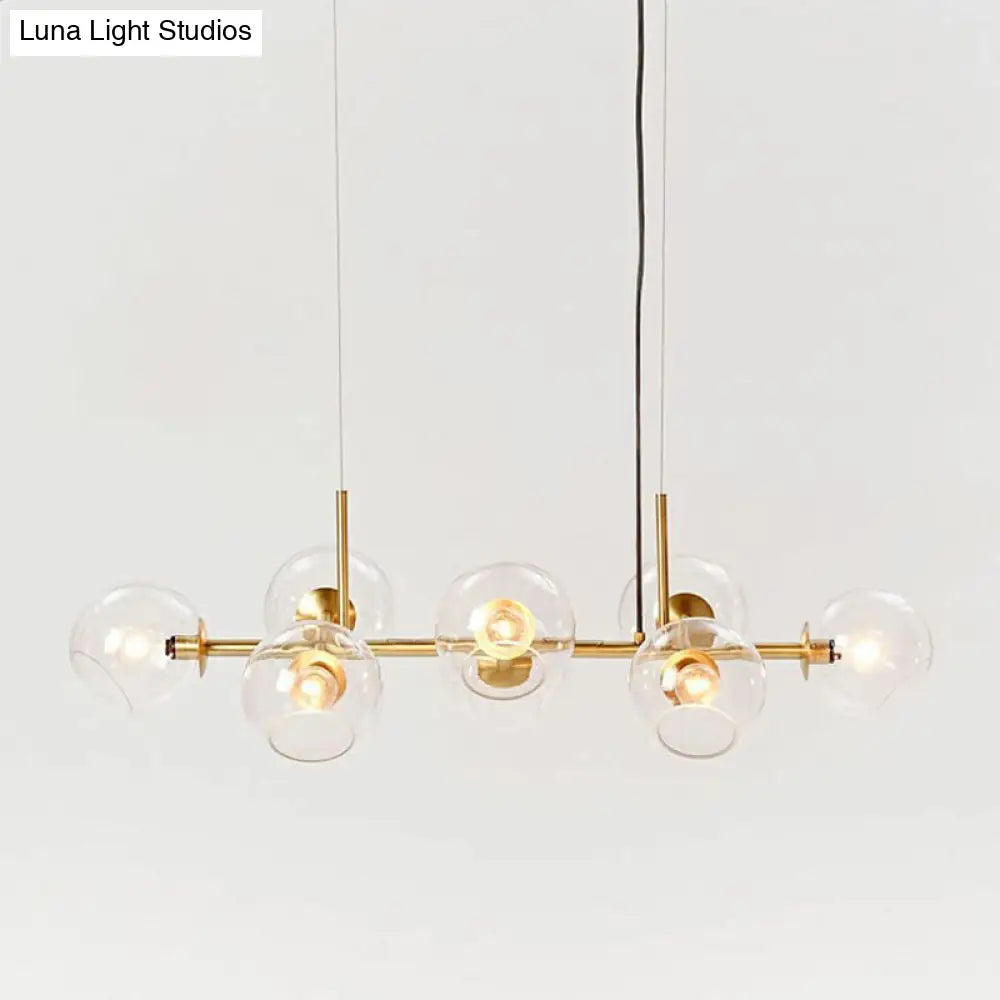 Modern Brass Island Light With Dome Glass Shades - 8-Light Dining Room Suspension Lighting