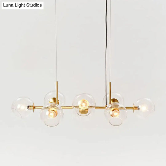 Modern Brass Island Light With Dome Glass Shades - 8-Light Dining Room Suspension Lighting