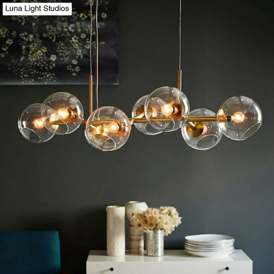 Modern Brass Island Light With Dome Glass Shades - 8-Light Dining Room Suspension Lighting