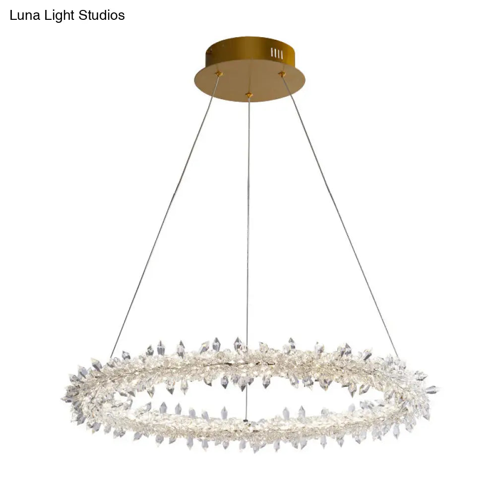 Modern Brass Led Crystal Chandelier - Stylish Ceiling Pendant Light For Living Room