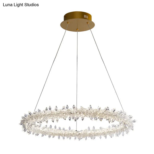 Modern Brass Led Crystal Chandelier - Stylish Ceiling Pendant Light For Living Room