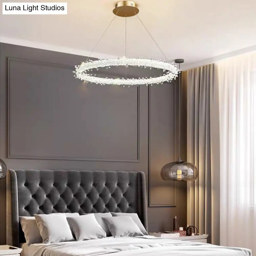 Modern Brass Led Crystal Chandelier - Stylish Ceiling Pendant Light For Living Room