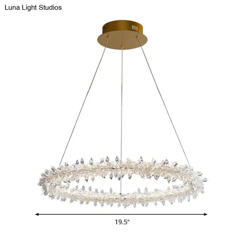 Modern Brass Led Crystal Chandelier - Stylish Ceiling Pendant Light For Living Room