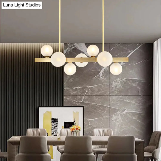 Modern Brass Led Glass Island Pendant Light Fixture - Spherical Design For Ceiling