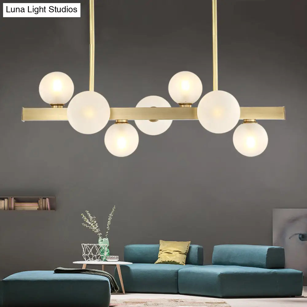 Modern Brass Led Glass Island Pendant Light Fixture - Spherical Design For Ceiling