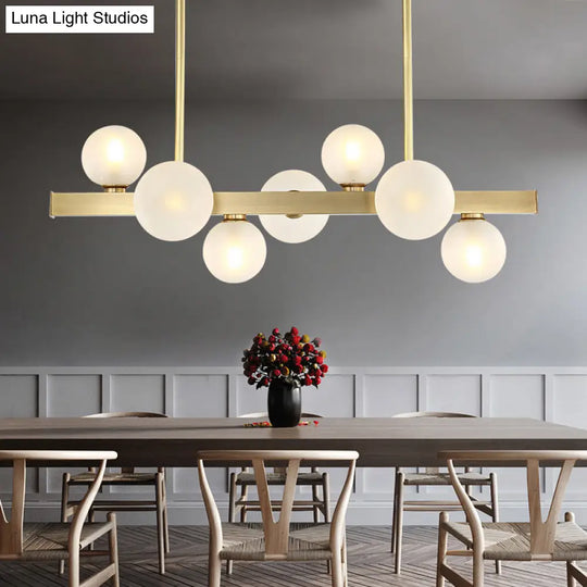 Modern Brass Led Glass Island Pendant Light Fixture - Spherical Design For Ceiling