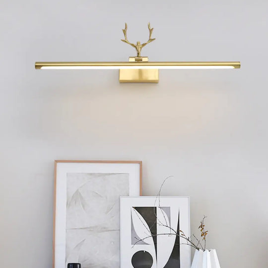 Modern Brass Led Linear Wall Sconce With Antler Arm In Warm Light - Wide Sizes Available / 16