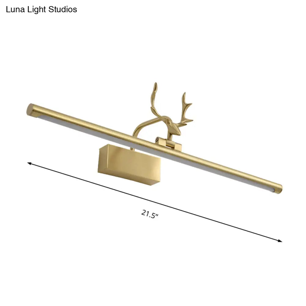 Modern Brass Led Linear Wall Sconce With Antler Arm In Warm Light - Wide Sizes Available