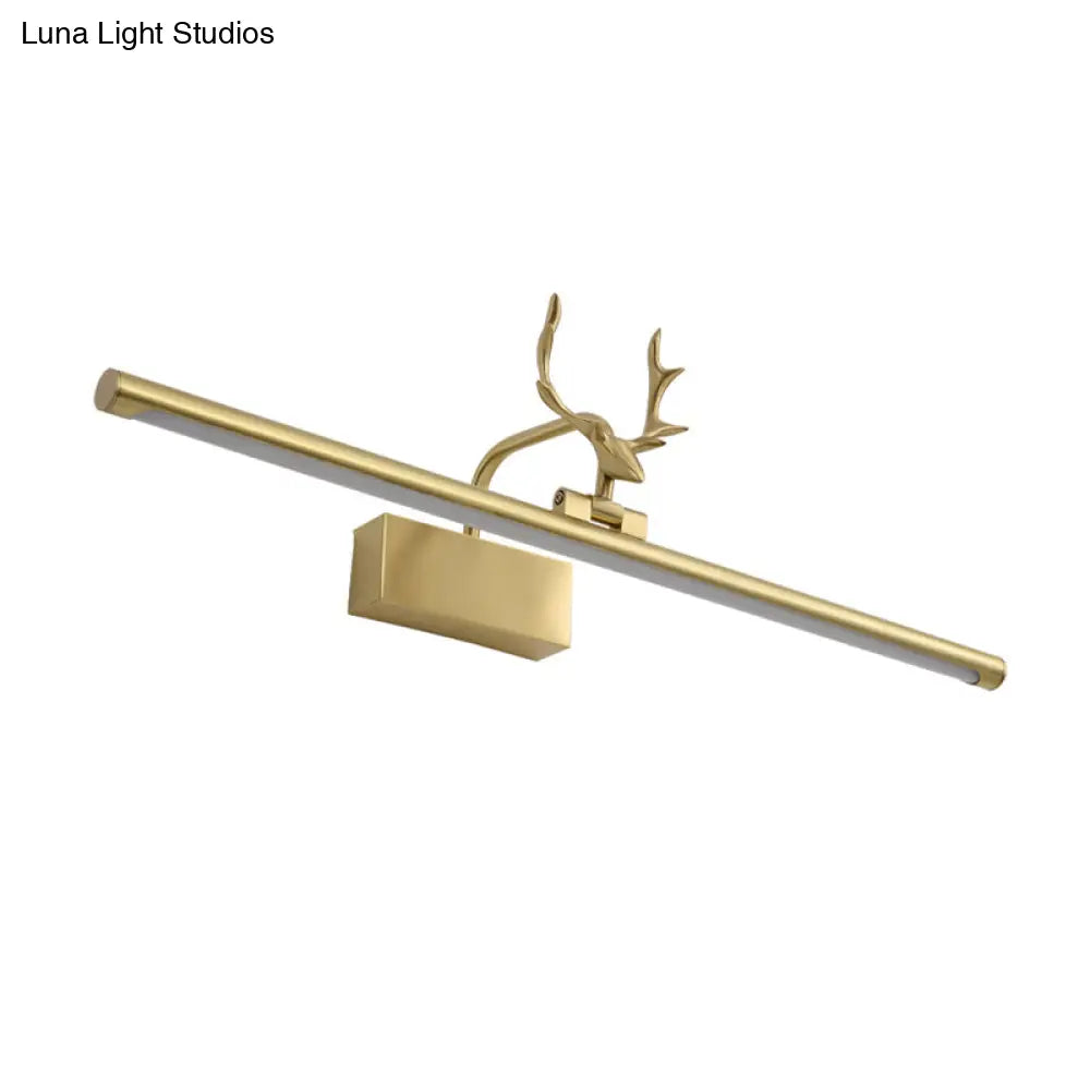 Modern Brass Led Linear Wall Sconce With Antler Arm In Warm Light - Wide Sizes Available