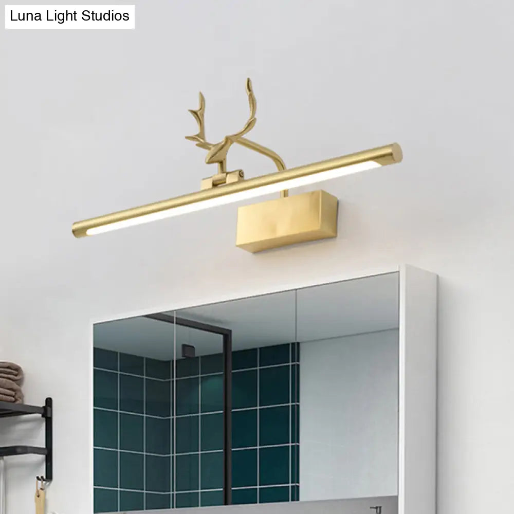 Modern Brass Led Linear Wall Sconce With Antler Arm In Warm Light - Wide Sizes Available