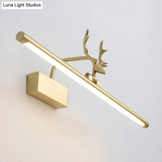 Modern Brass Led Linear Wall Sconce With Antler Arm In Warm Light - Wide Sizes Available