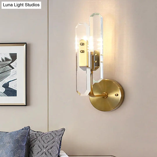 Modern Brass Led Wall Mounted Sconce Light With Crystal Shade For Living Room