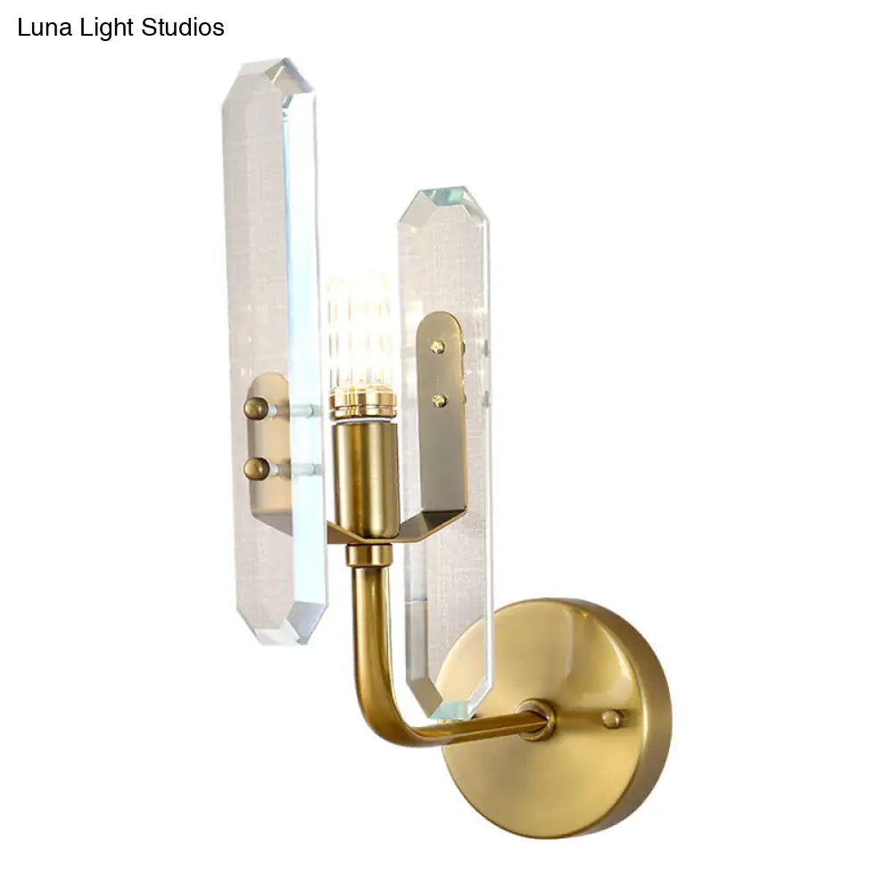 Modern Brass Led Wall Mounted Sconce Light With Crystal Shade For Living Room