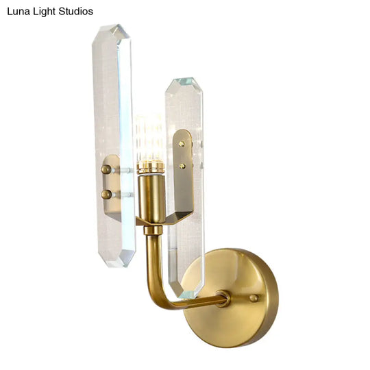 Modern Brass Led Wall Mounted Sconce Light With Crystal Shade For Living Room