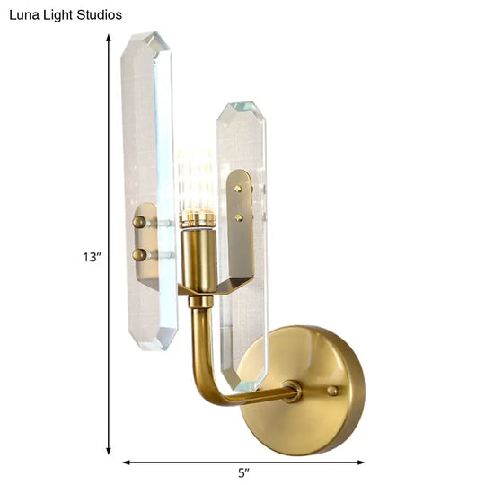 Modern Brass Led Wall Mounted Sconce Light With Crystal Shade For Living Room