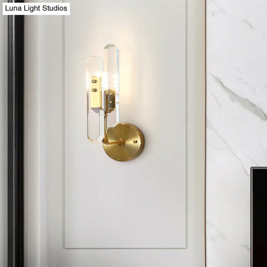 Modern Brass Led Wall Mounted Sconce Light With Crystal Shade For Living Room