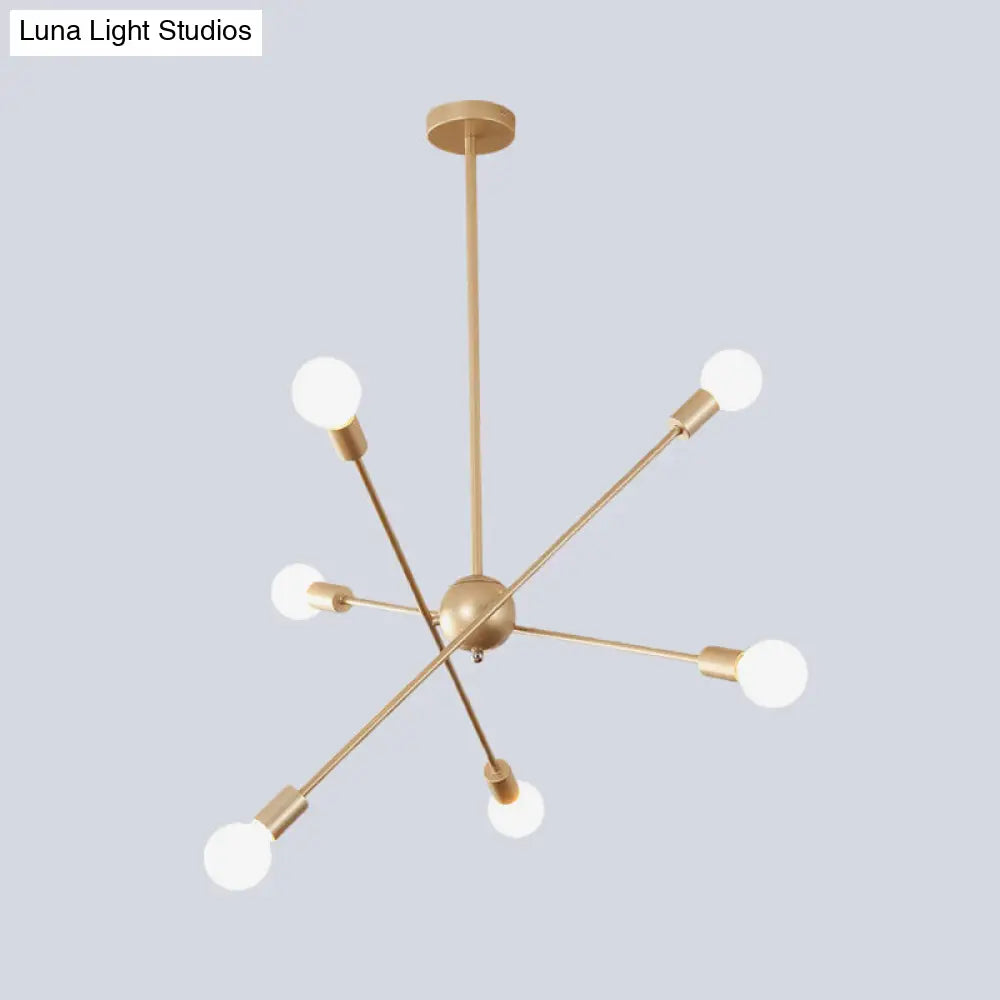 Modernist Metallic Chandelier With 6 Brass Heads For Living Room Ceiling