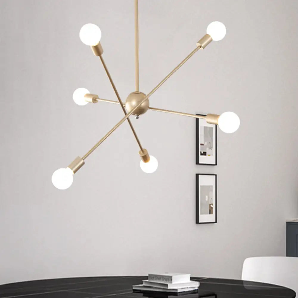 Modern Brass Linear Chandelier With 6 Heads - Stylish Living Room Pendant Ceiling Light