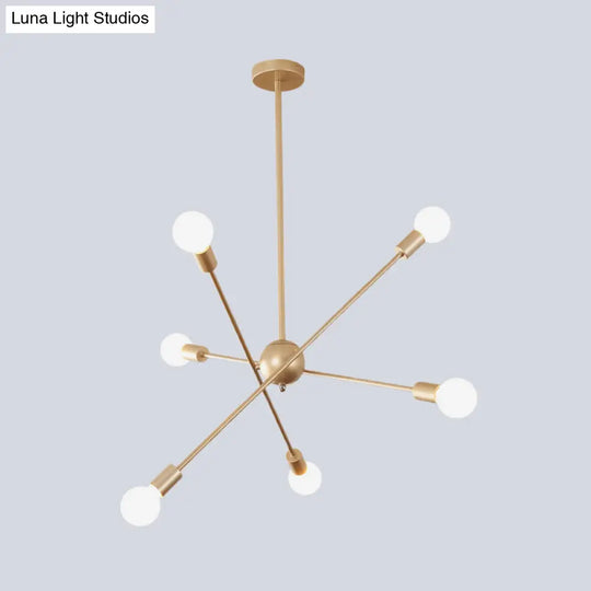 Modern Brass Linear Chandelier With 6 Heads - Stylish Living Room Pendant Ceiling Light