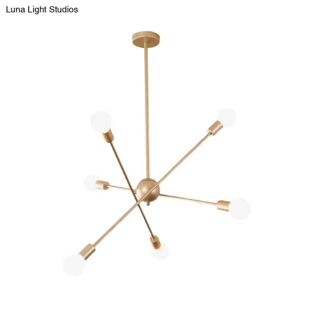 Modern Brass Linear Chandelier With 6 Heads - Stylish Living Room Pendant Ceiling Light