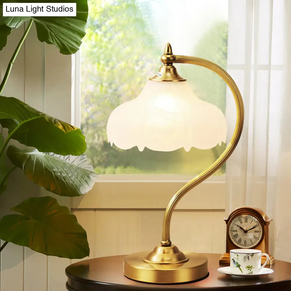 Modern Brass Metal Table Lamp With Opal Glass Shade - Perfect For Living Room Lighting