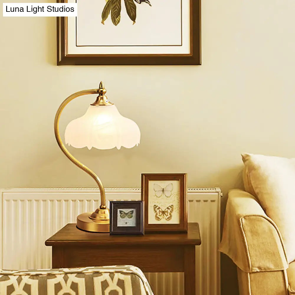 Modern Brass Metal Table Lamp With Opal Glass Shade - Perfect For Living Room Lighting