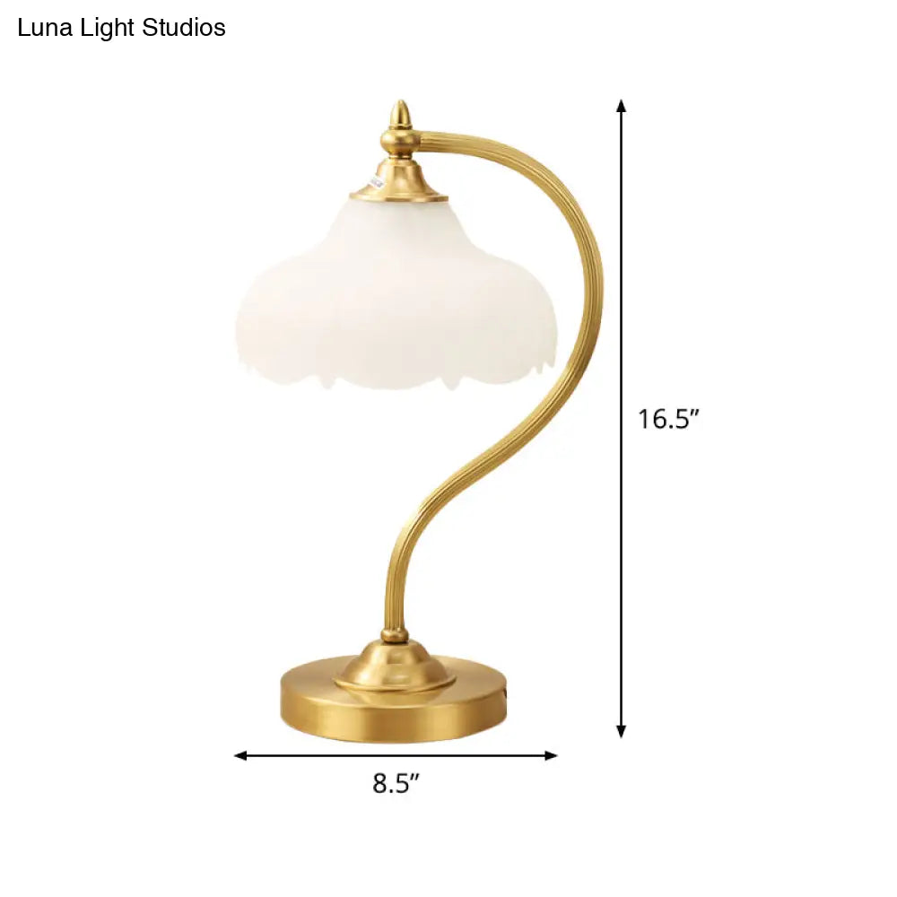 Modern Brass Metal Table Lamp With Opal Glass Shade - Perfect For Living Room Lighting