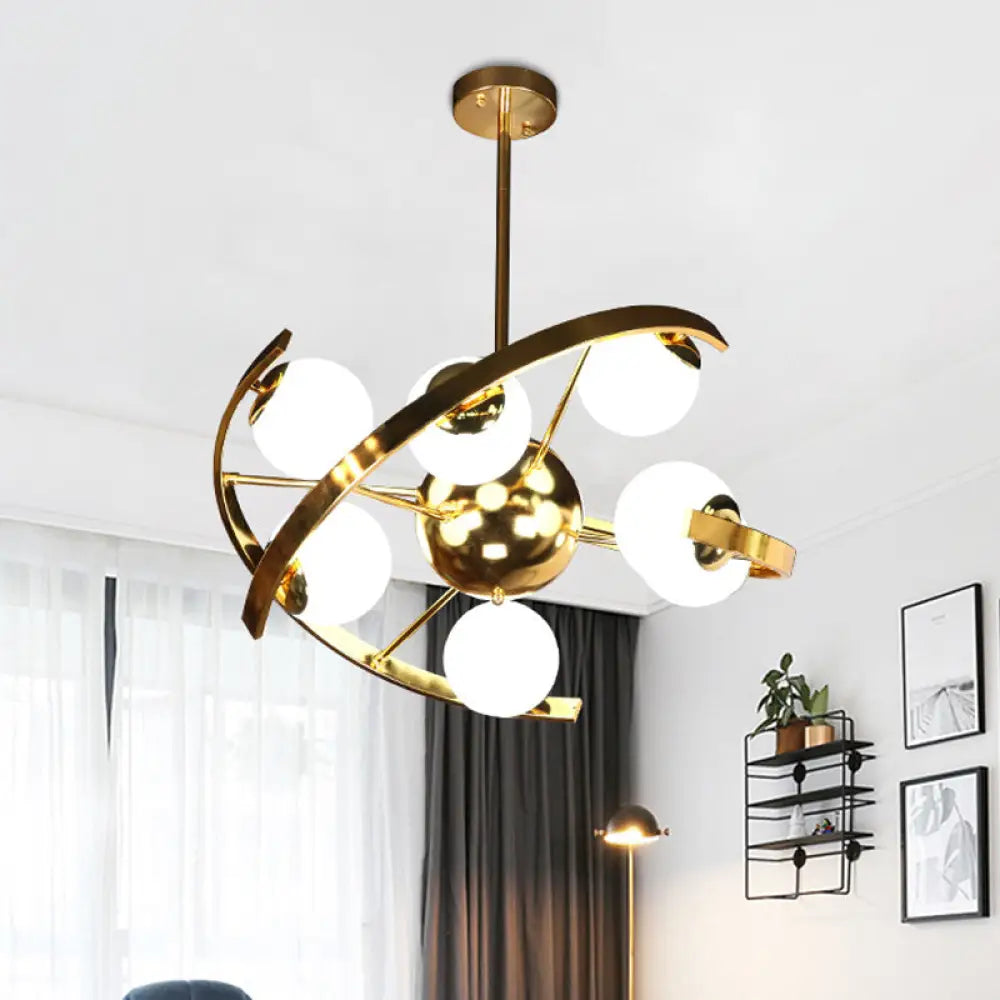 Modern Brass Metallic Sputnik Ceiling Chandelier - 9 Bulbs Hanging Light Kit For Living Room