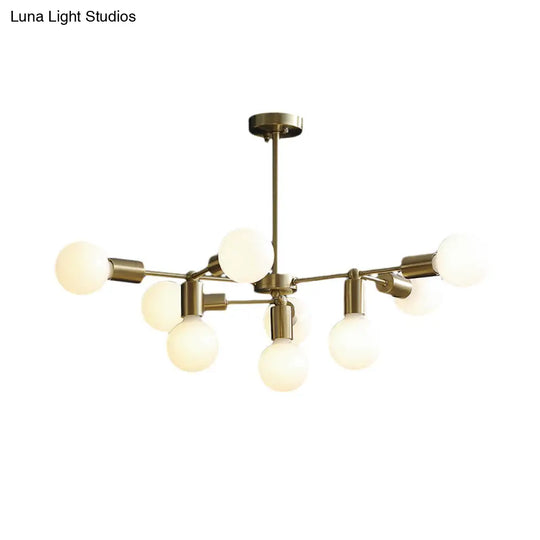 Modern Brass Modo Chandelier With 9 Frosted White Glass Lights And Branch Design