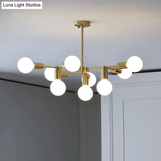 Modern Brass Modo Chandelier With 9 Frosted White Glass Lights And Branch Design