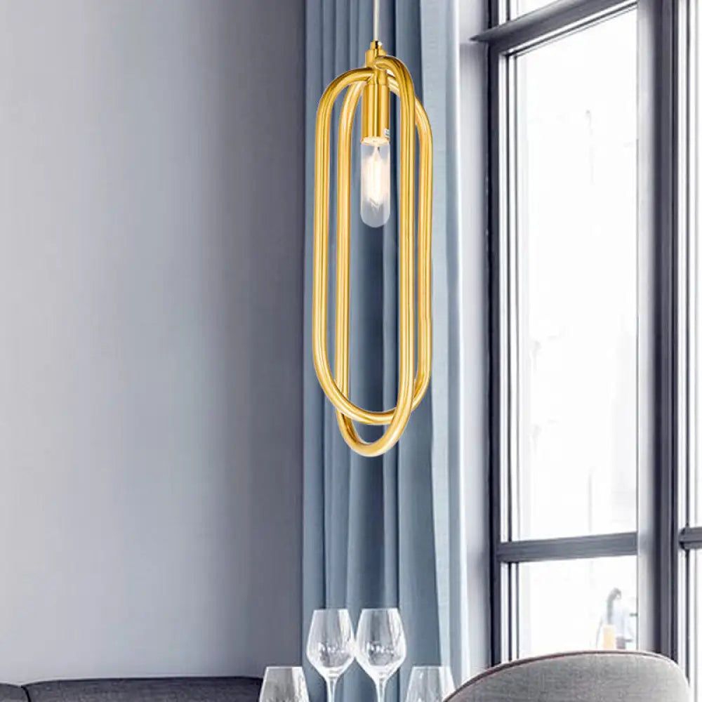 Modern Brass Oval Ring Down Lighting Pendant: 1-Light Metal Suspension For Living Room