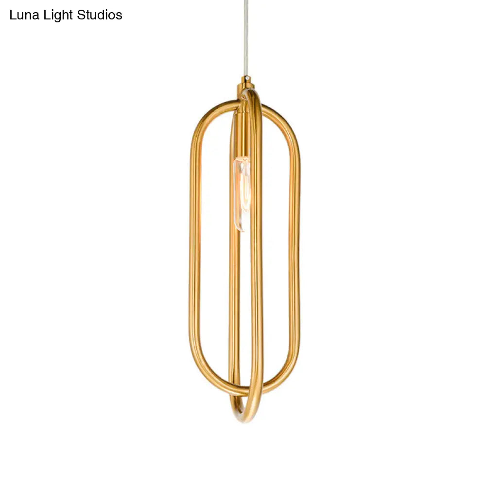 Modern Brass Oval Down Lighting Pendant For Living Room - 1 Light Metal Suspension