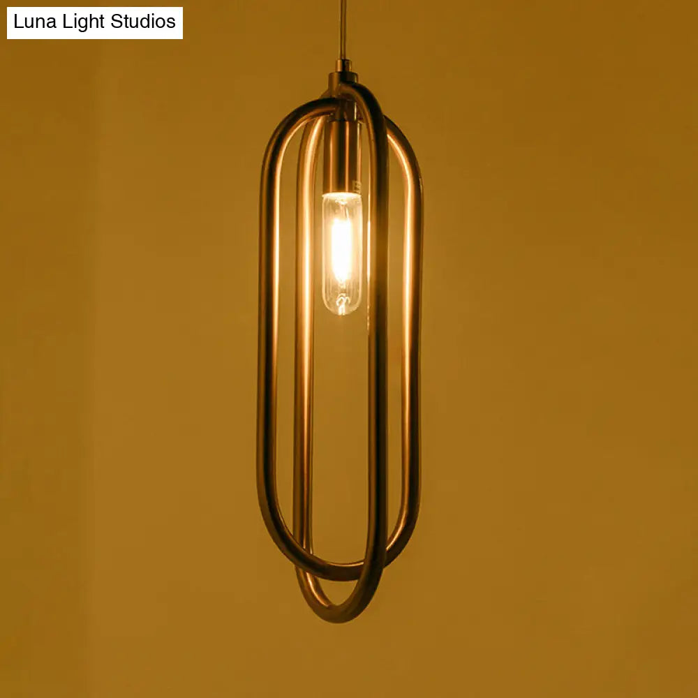 Modern Brass Oval Down Lighting Pendant For Living Room - 1 Light Metal Suspension