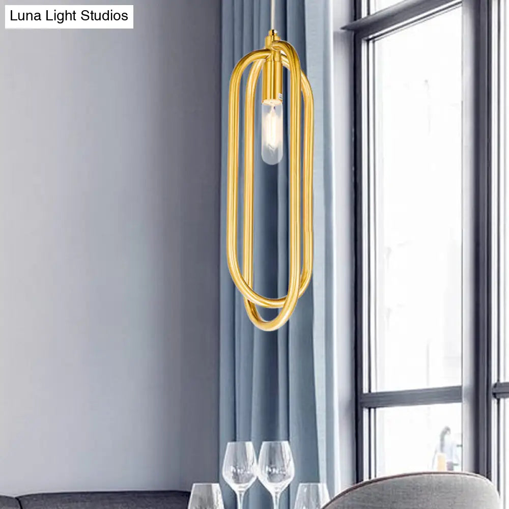 Modern Brass Oval Down Lighting Pendant For Living Room - 1 Light Metal Suspension