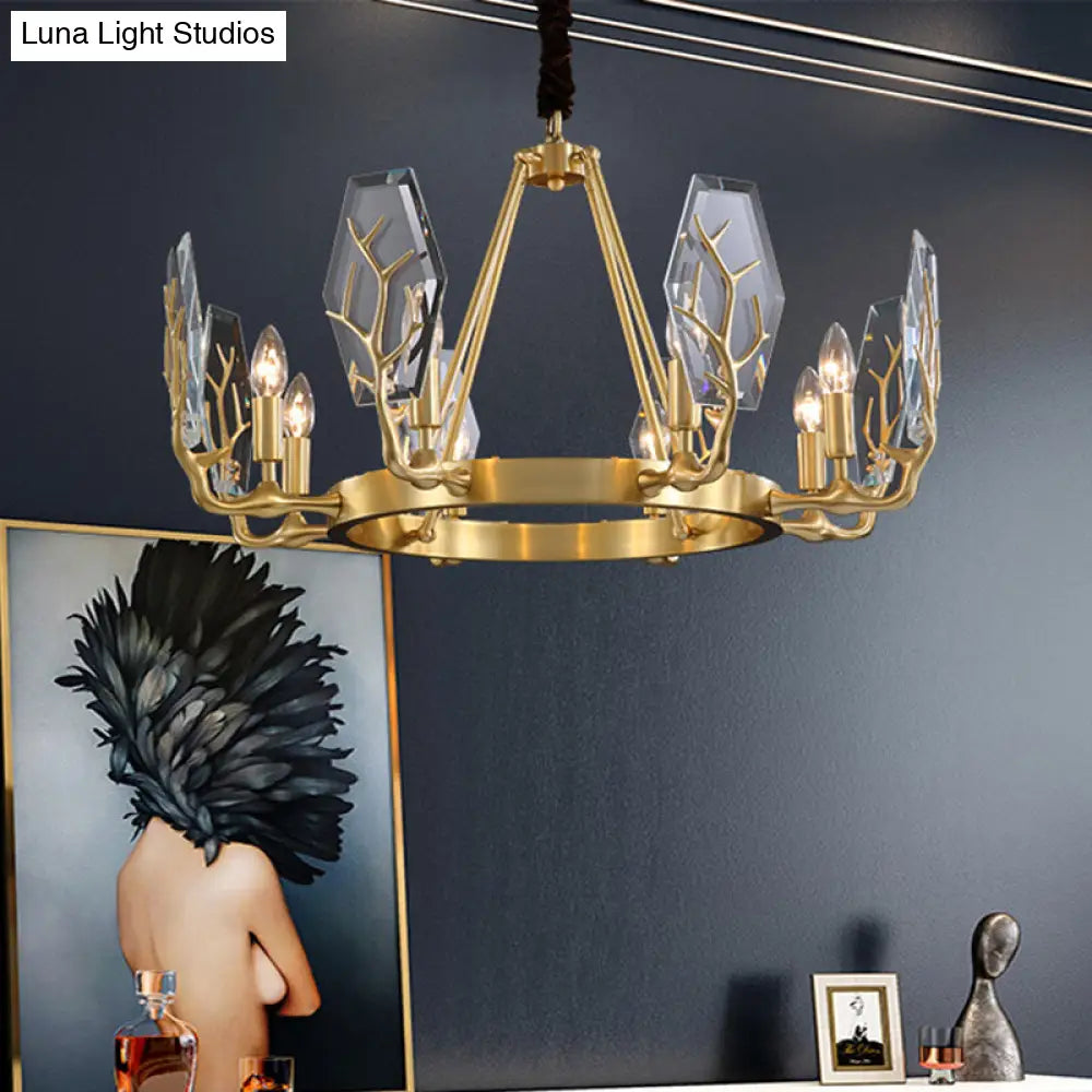 Modern Brass Panel Pendant Chandelier With Crystal Round Hanging Ceiling Lamp - 6/8 Lights 8 /