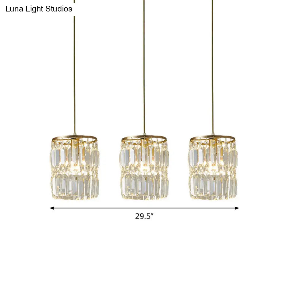 Modern Multi-Pendant Brass Ceiling Light With Crystal Prism Cylinders