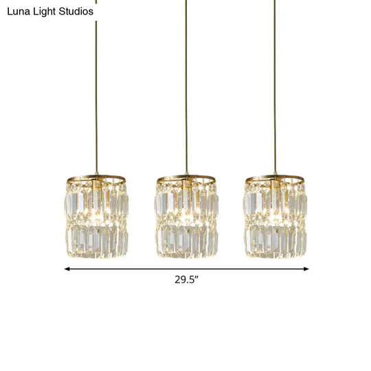 Modern Multi-Pendant Brass Ceiling Light With Crystal Prism Cylinders