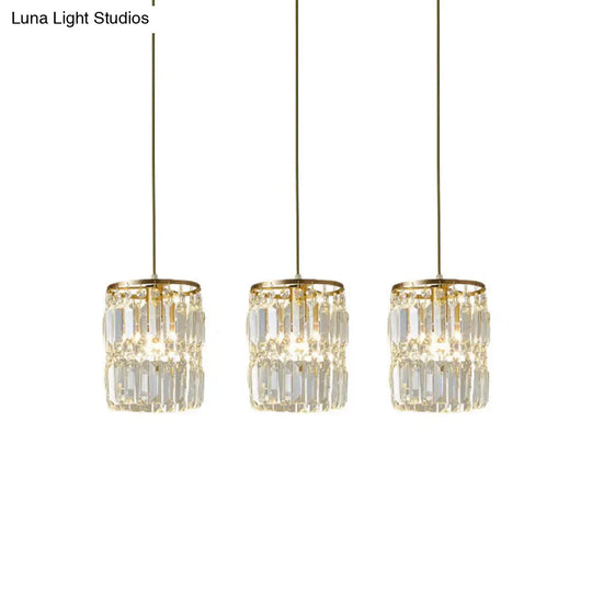 Modern Multi-Pendant Brass Ceiling Light With Crystal Prism Cylinders