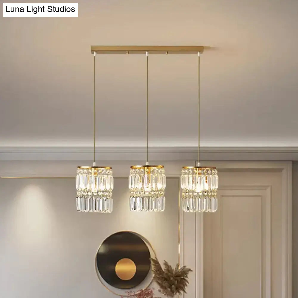 Modern Multi-Pendant Brass Ceiling Light With Crystal Prism Cylinders / Linear