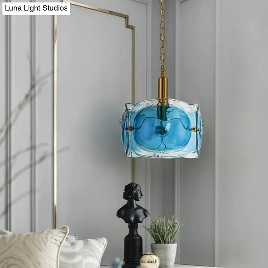 Modern Brass Pendant Lamp With Blue Water Glass Shade - Restaurant Ceiling Light Kit