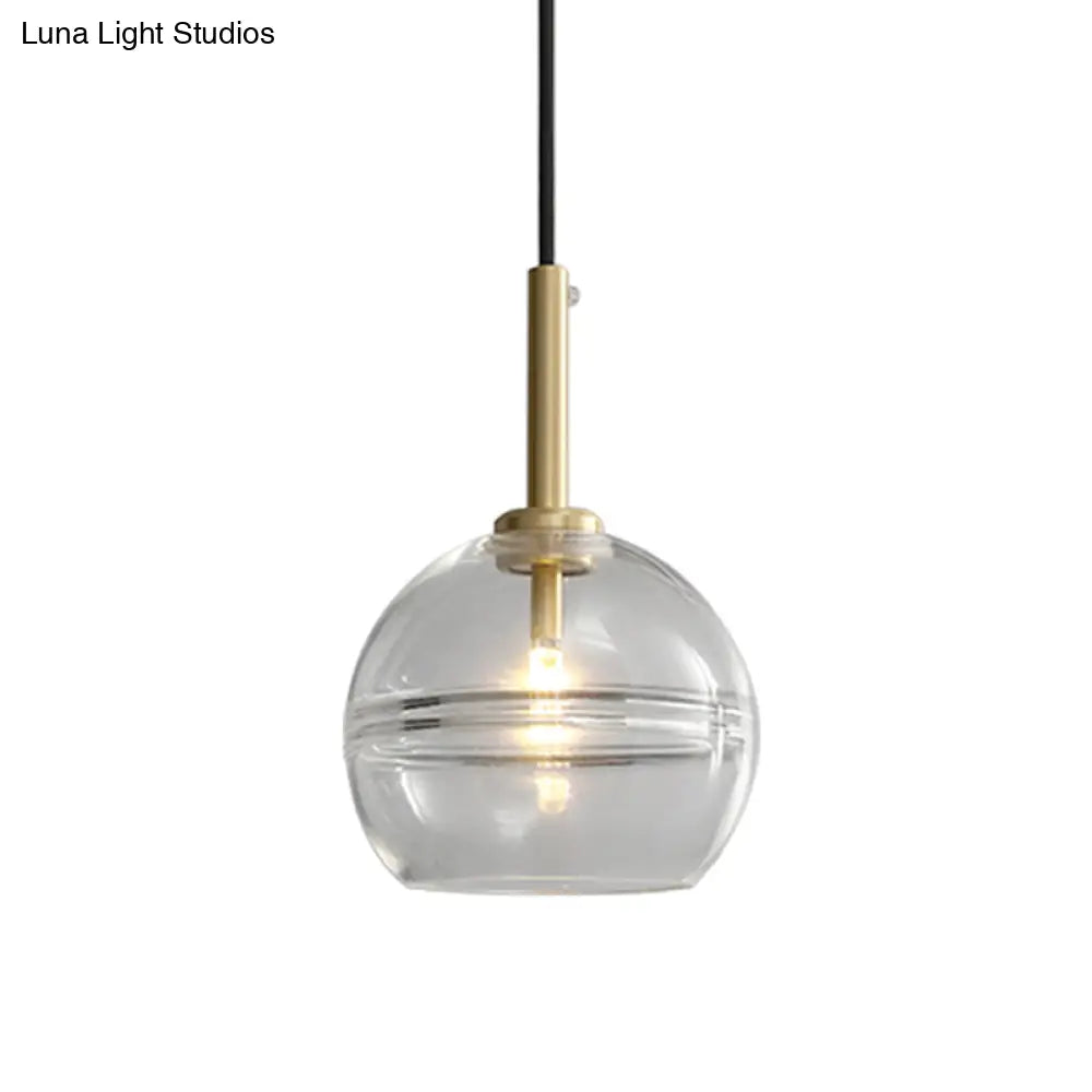 Modern Brass Pendant Lamp Kit With Clear/Smoke Gray Ruffle Glass Shade - 1 Light For Living Room