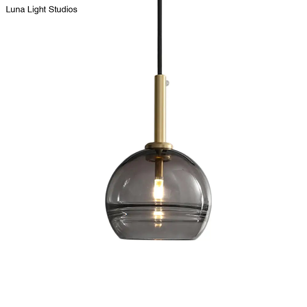 Modern Brass Pendant Lamp Kit With Clear/Smoke Gray Ruffle Glass Shade - 1 Light For Living Room