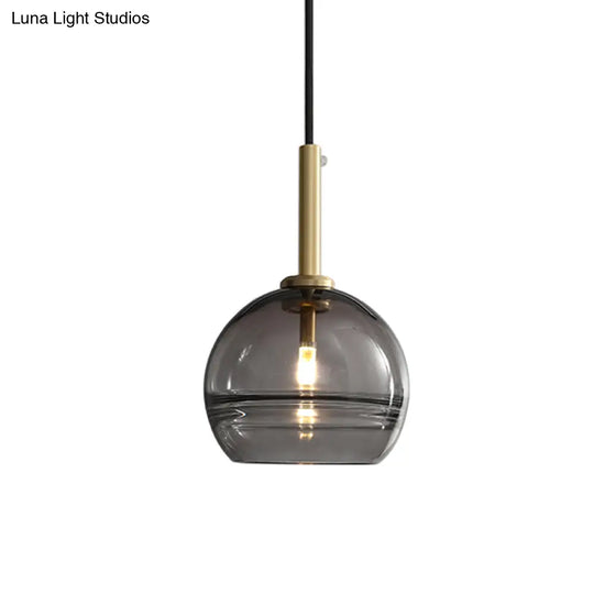 Modern Brass Pendant Lamp Kit With Clear/Smoke Gray Ruffle Glass Shade - 1 Light For Living Room